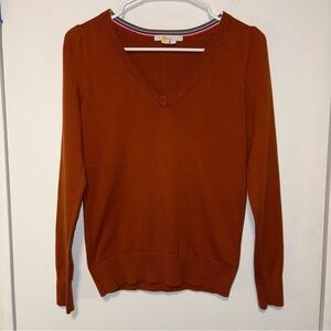 Boden Puff Sleeve Burnt Orange Cotton Blend Long Sleeve V Neck Sweater Women XS